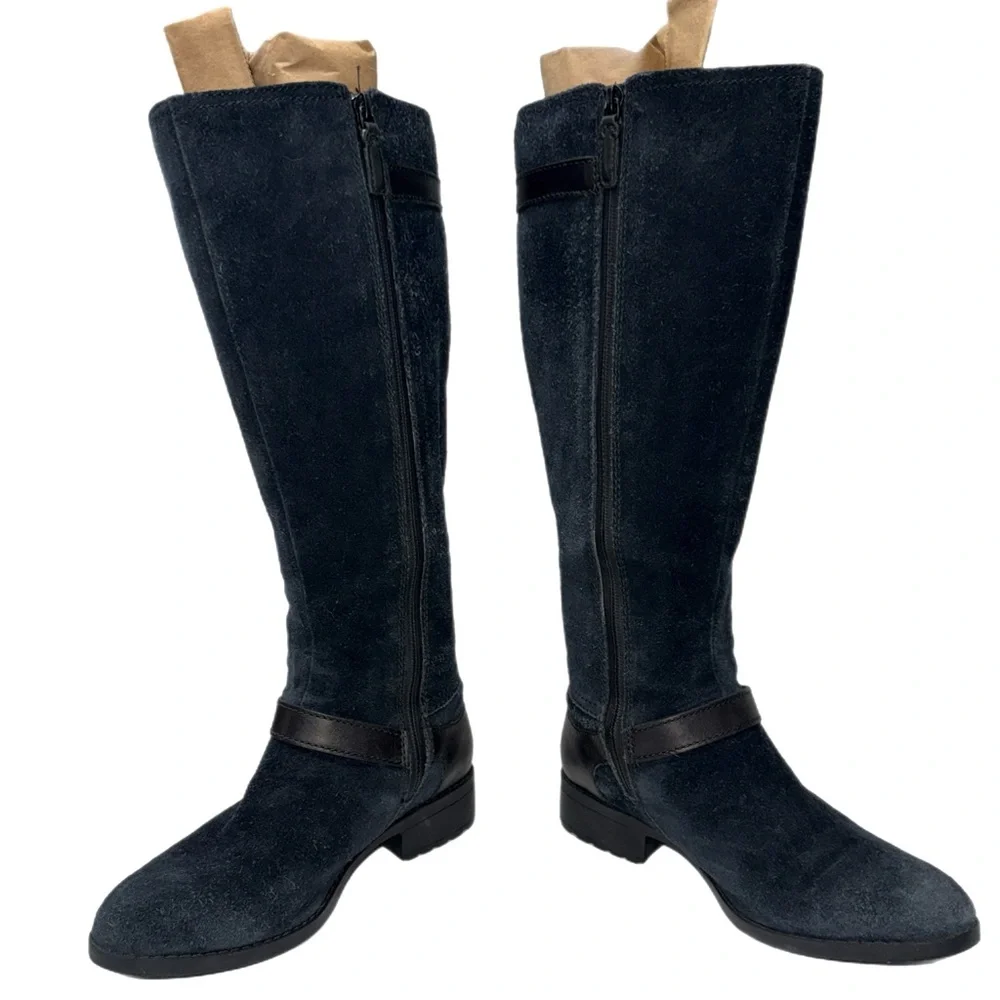 Cole Haan - Black Suede Waterproof Knee‑High Boots Buckle Detail - Size‎ 6.5